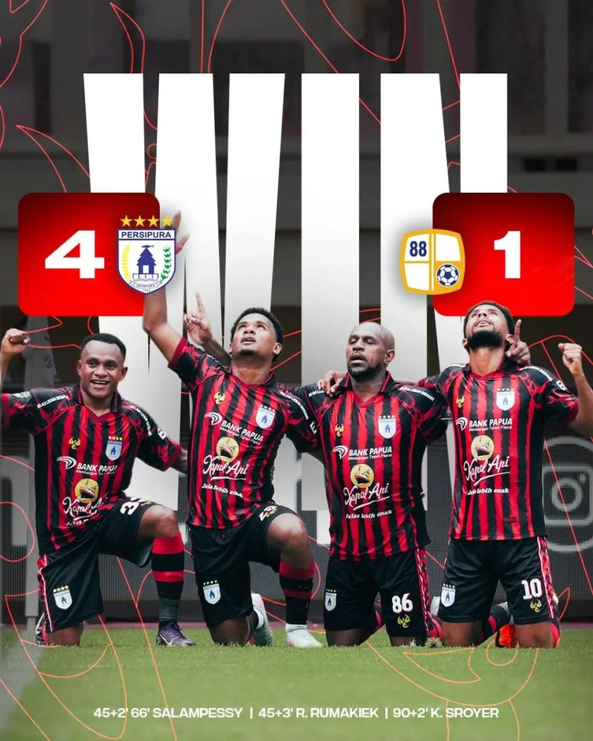 Kalahkan Barito Putera 4-1, Persipura Kembali Pimpin Klasemen